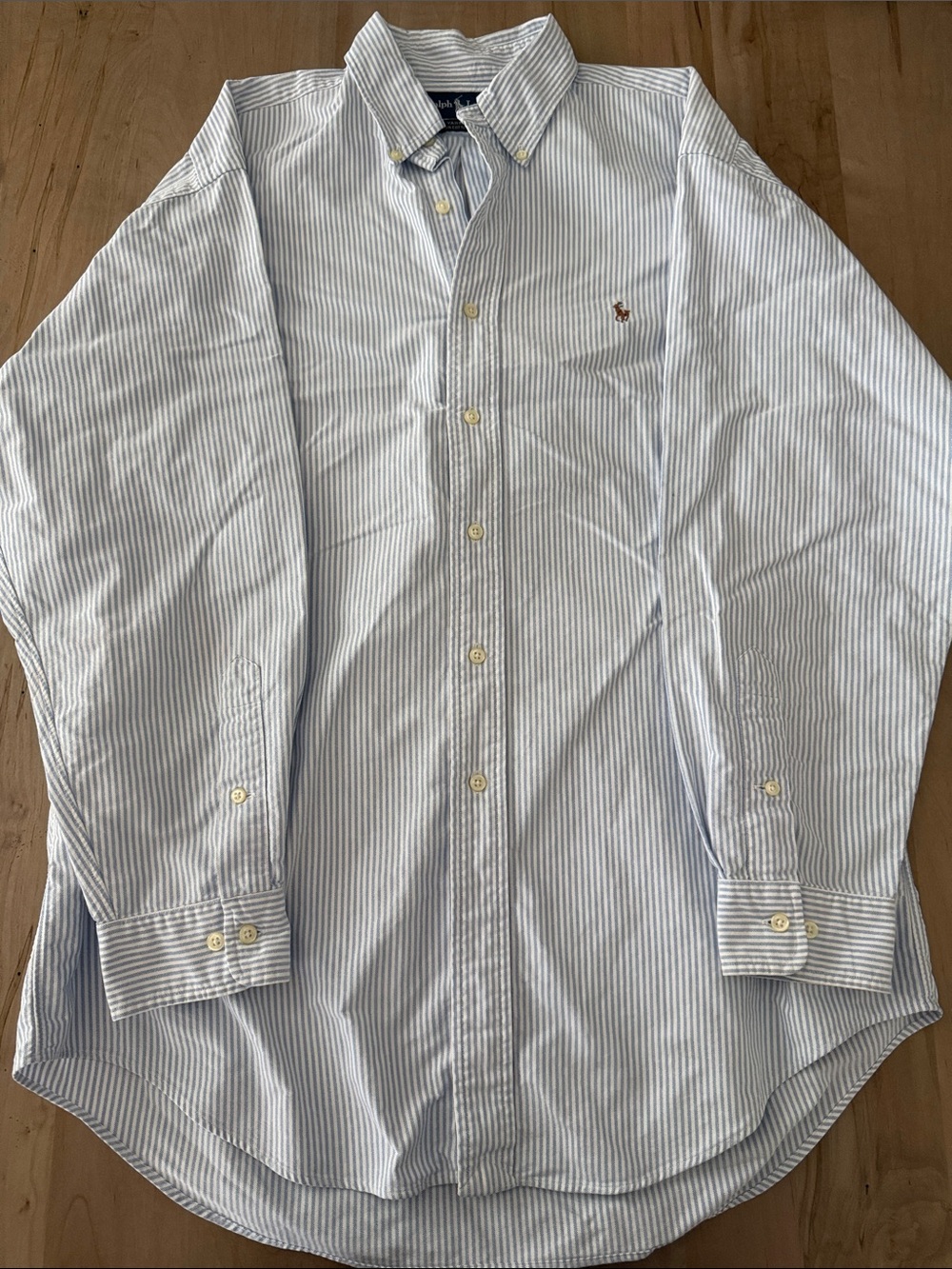 Ralph Lauren Blue and White Striped Button-Down Shirt